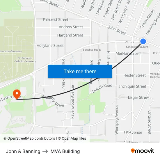 John & Banning to MVA Building map