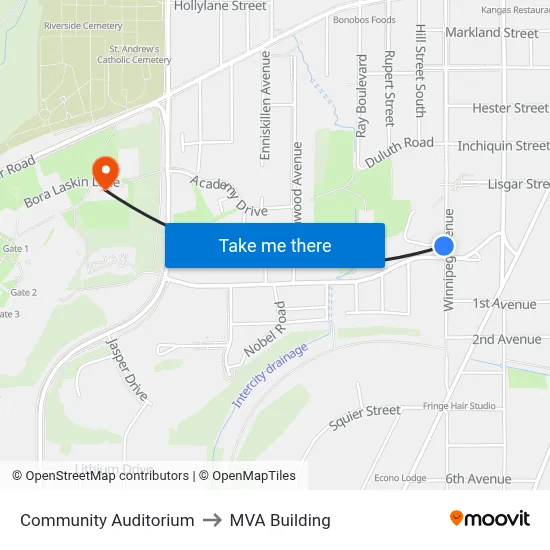 Community Auditorium to MVA Building map