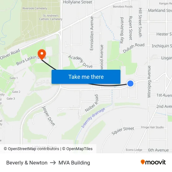 Beverly & Newton to MVA Building map