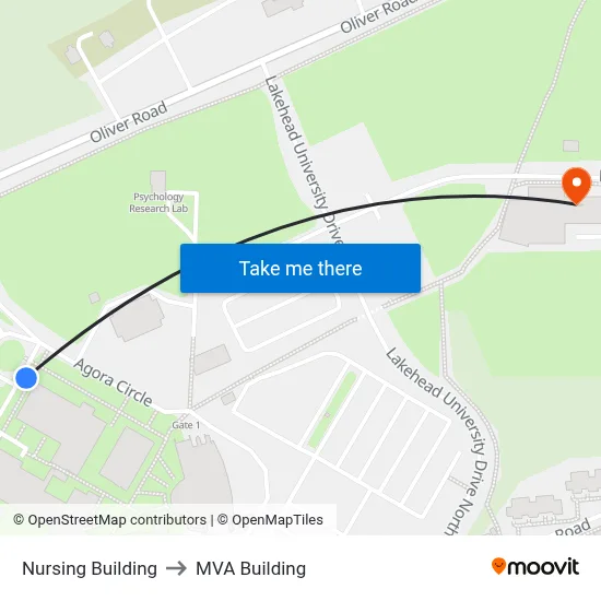 Nursing Building to MVA Building map