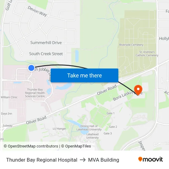 Thunder Bay Regional Hospital to MVA Building map
