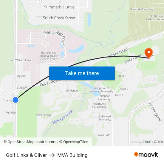 Golf Links & Oliver to MVA Building map