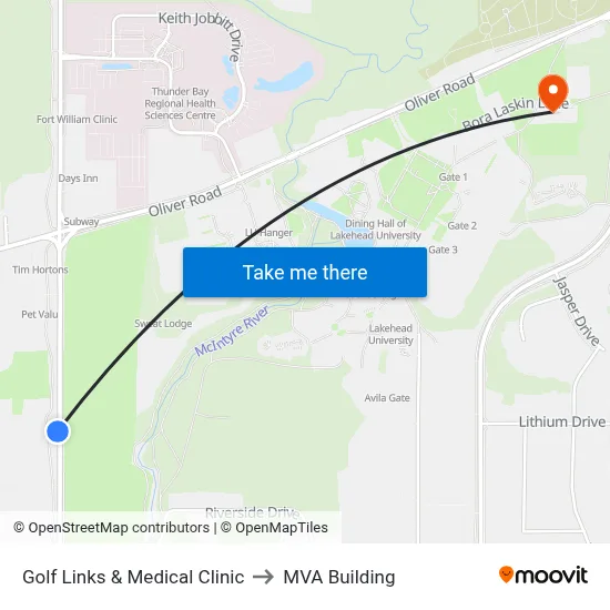Golf Links & Medical Clinic to MVA Building map