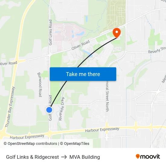 Golf Links & Ridgecrest to MVA Building map