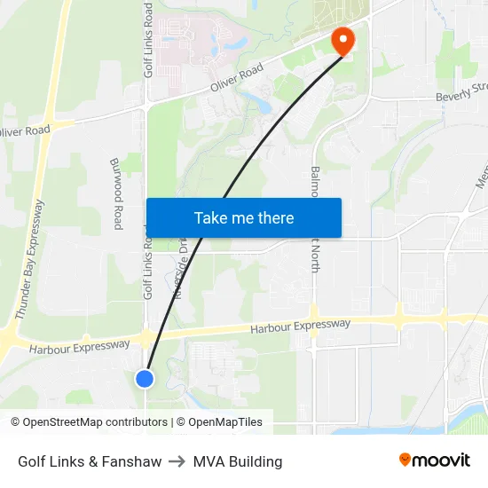 Golf Links & Fanshaw to MVA Building map