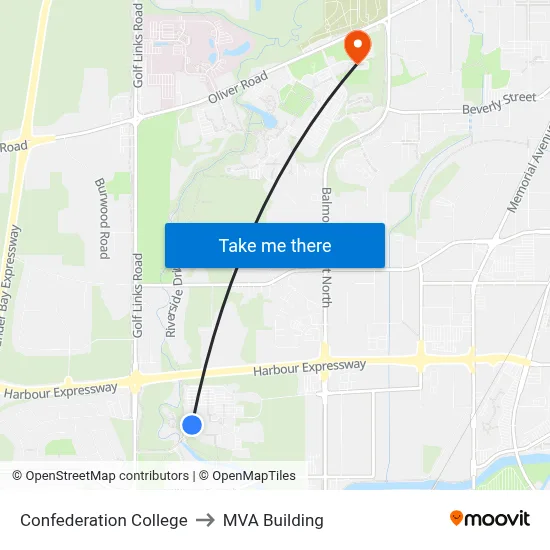 Confederation College to MVA Building map