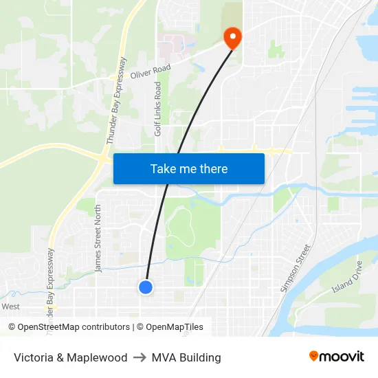 Victoria & Maplewood to MVA Building map