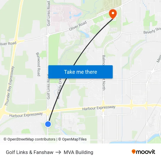 Golf Links & Fanshaw to MVA Building map