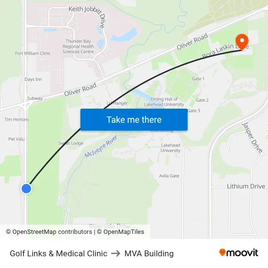 Golf Links & Medical Clinic to MVA Building map