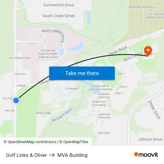 Golf Links & Oliver to MVA Building map