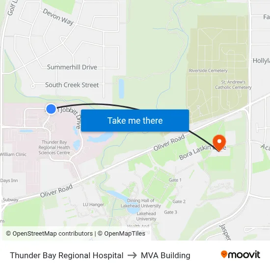 Thunder Bay Regional Hospital to MVA Building map
