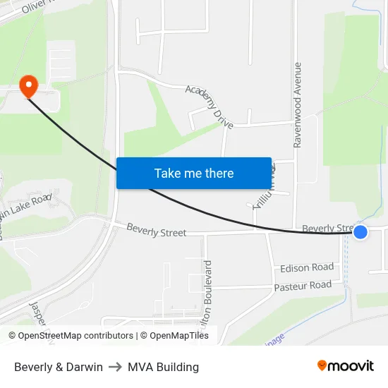 Beverly & Darwin to MVA Building map