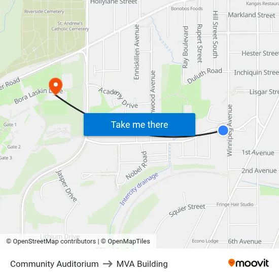 Community Auditorium to MVA Building map