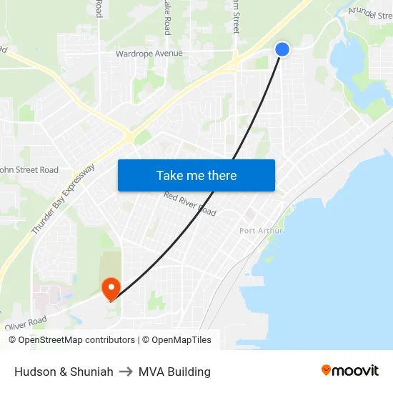 Hudson & Shuniah to MVA Building map
