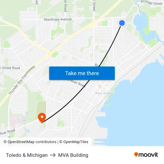 Toledo & Michigan to MVA Building map