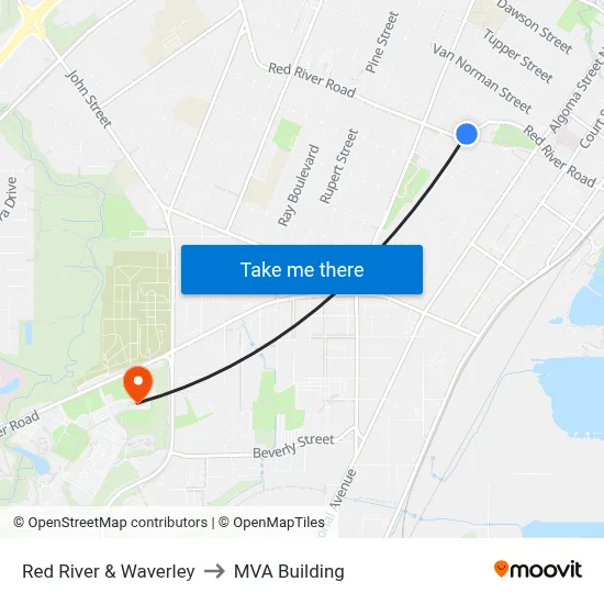 Red River & Waverley to MVA Building map