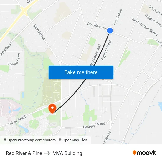 Red River & Pine to MVA Building map