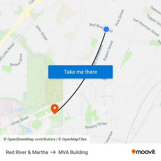 Red River & Martha to MVA Building map