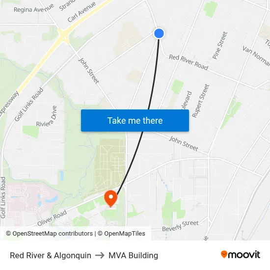 Red River & Algonquin to MVA Building map