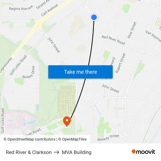 Red River & Clarkson to MVA Building map