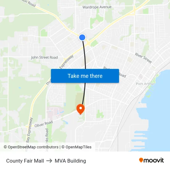 County Fair Mall to MVA Building map