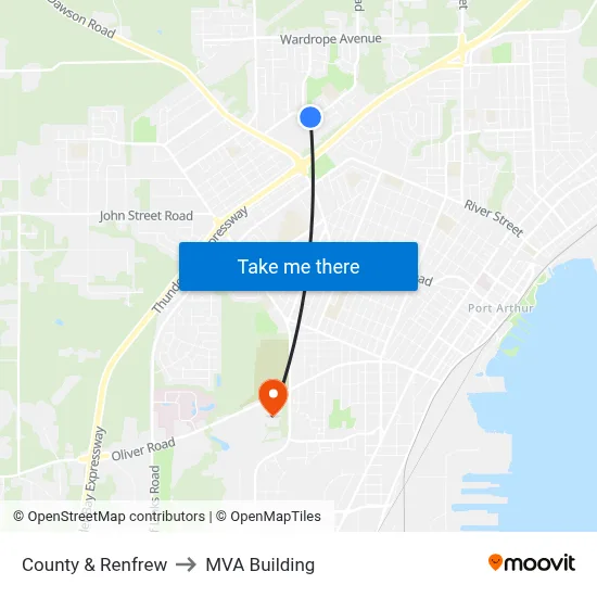 County & Renfrew to MVA Building map