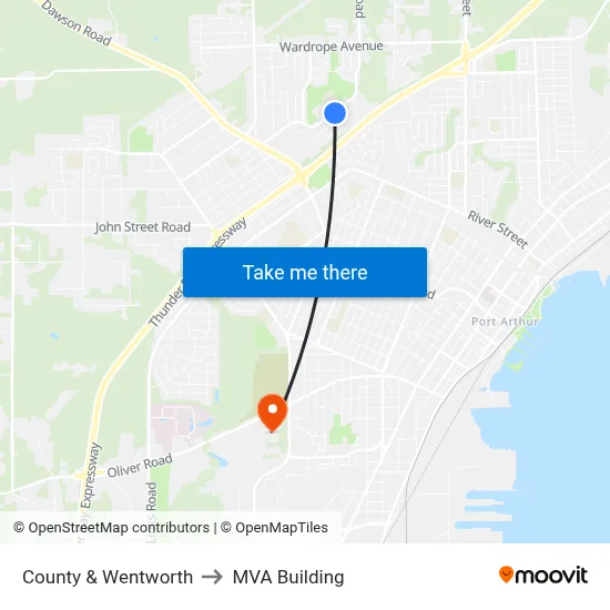 County & Wentworth to MVA Building map