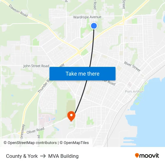 County & York to MVA Building map