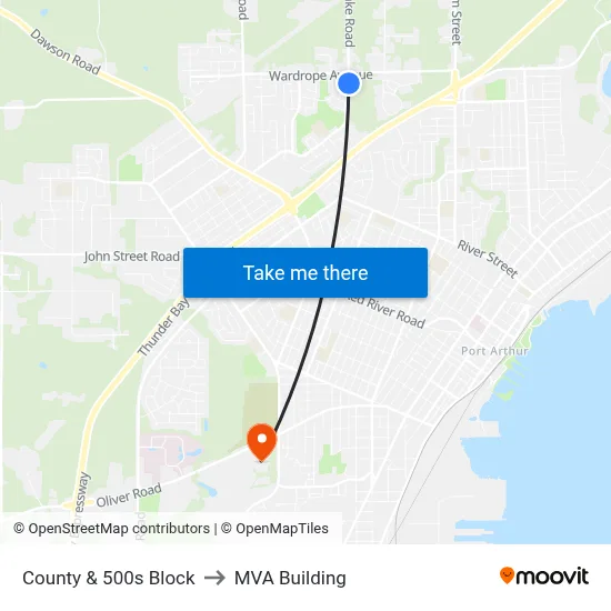 County & 500s Block to MVA Building map