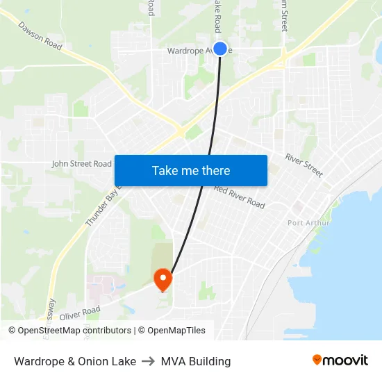 Wardrope & Onion Lake to MVA Building map