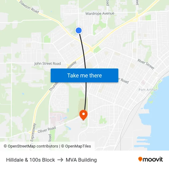 Hilldale & 100s Block to MVA Building map