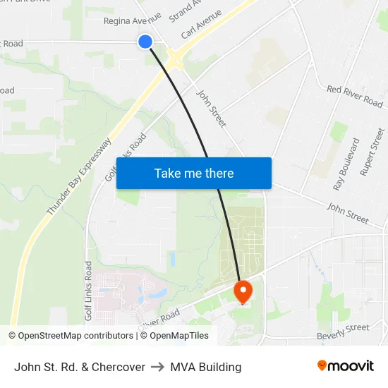 John St. Rd. & Chercover to MVA Building map