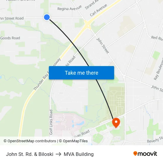 John St. Rd. & Biloski to MVA Building map