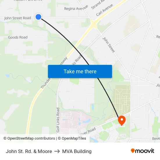 John St. Rd. & Moore to MVA Building map