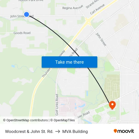 Woodcrest & John St. Rd. to MVA Building map
