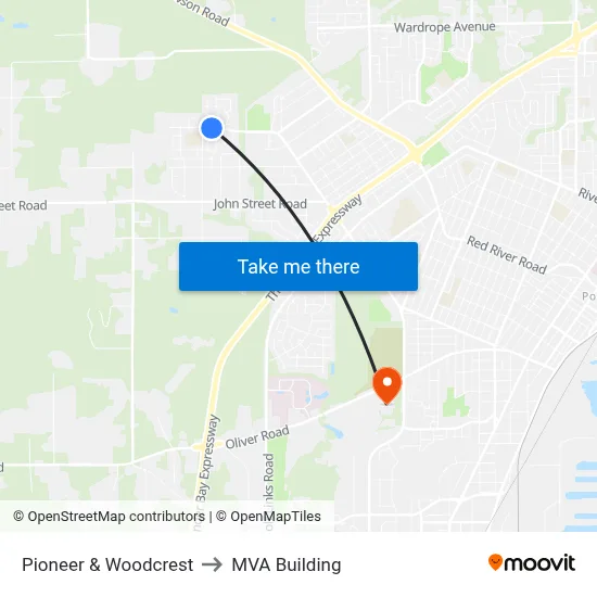 Pioneer & Woodcrest to MVA Building map