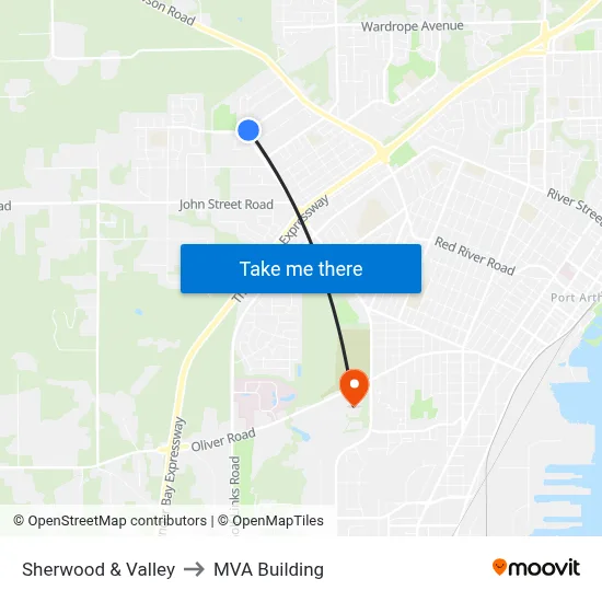 Sherwood & Valley to MVA Building map