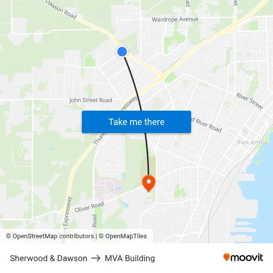 Sherwood & Dawson to MVA Building map