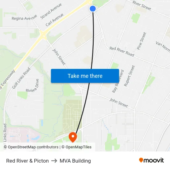 Red River & Picton to MVA Building map