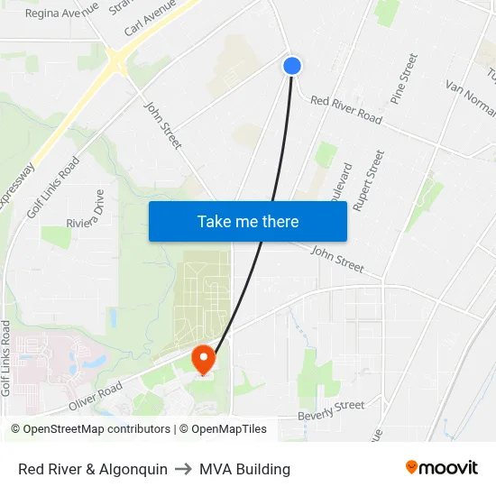 Red River & Algonquin to MVA Building map