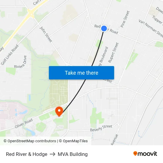 Red River & Hodge to MVA Building map