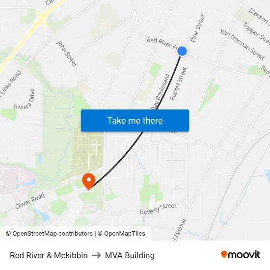 Red River & Mckibbin to MVA Building map