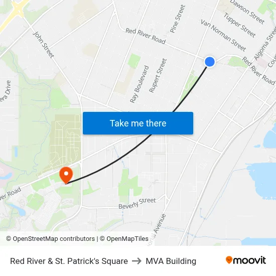 Red River & St. Patrick's Square to MVA Building map