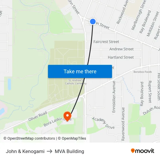 John & Kenogami to MVA Building map