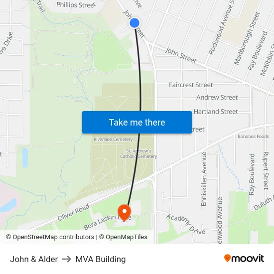 John & Alder to MVA Building map