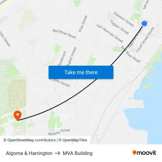 Algoma & Harrington to MVA Building map