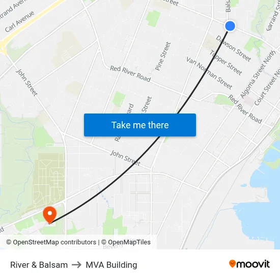 River & Balsam to MVA Building map