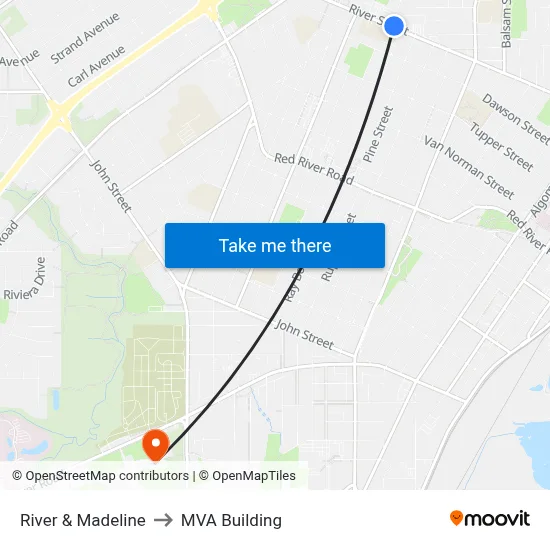 River & Madeline to MVA Building map