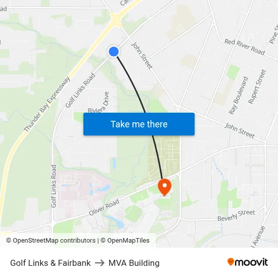 Golf Links & Fairbank to MVA Building map