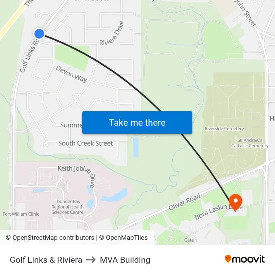 Golf Links & Riviera to MVA Building map
